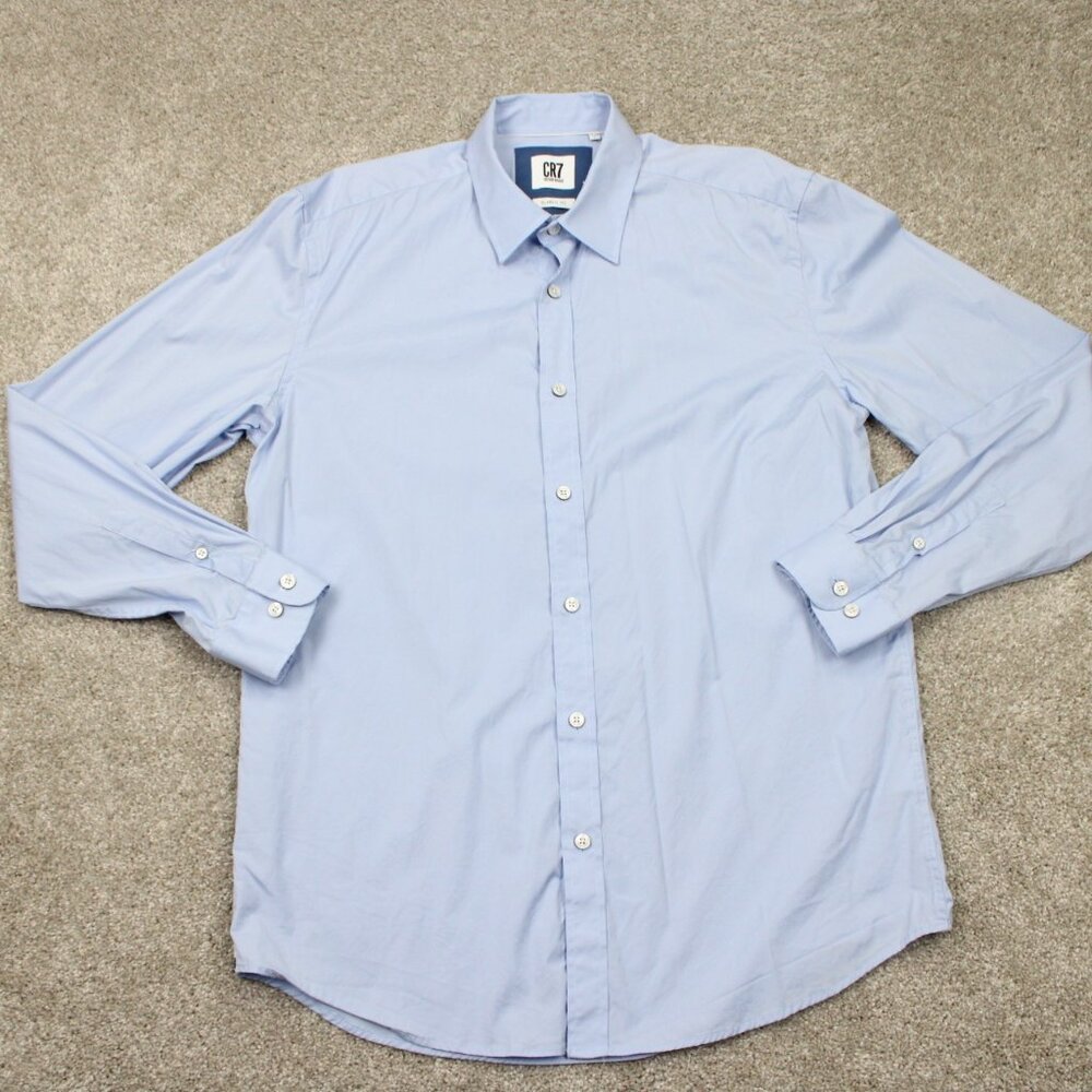 CR7 Cristiano‎ Ronaldo Dress Shirt Mens Large 41/42 Blue Classic Fit Cotton L/S